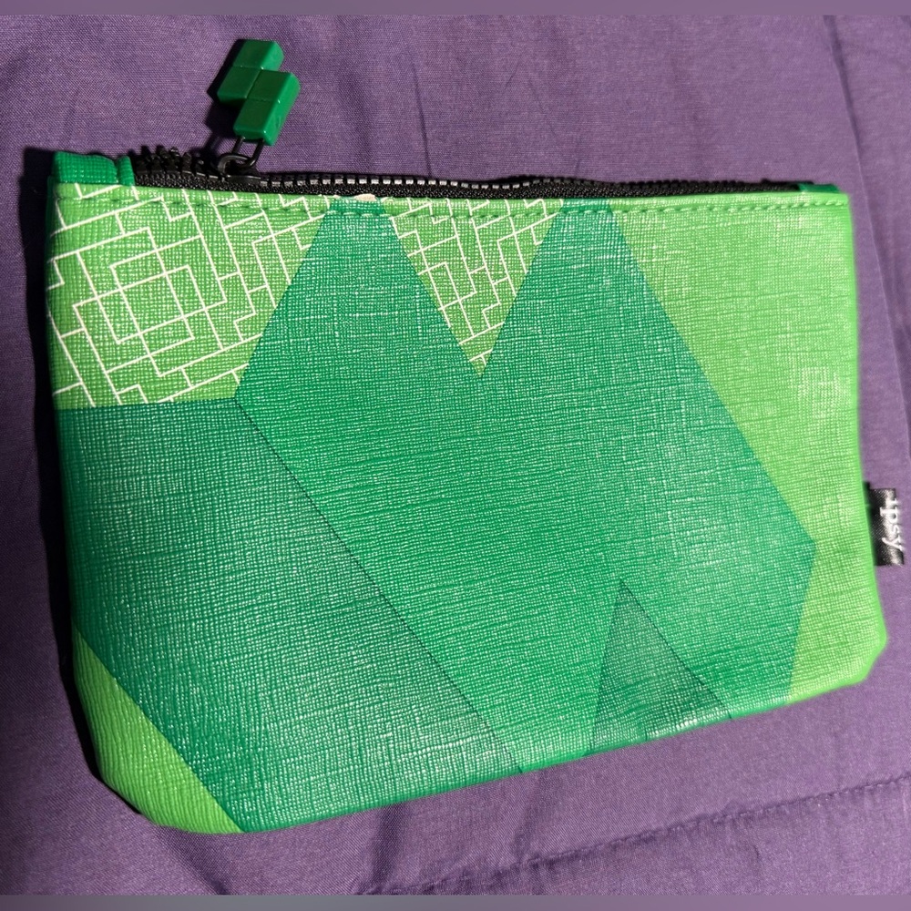 Ipsy Green Tetris Patterned Pouch